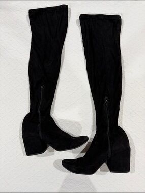 Black Over-the-Knee Block Heel Boots - Classic Women’s Riding Style - 8